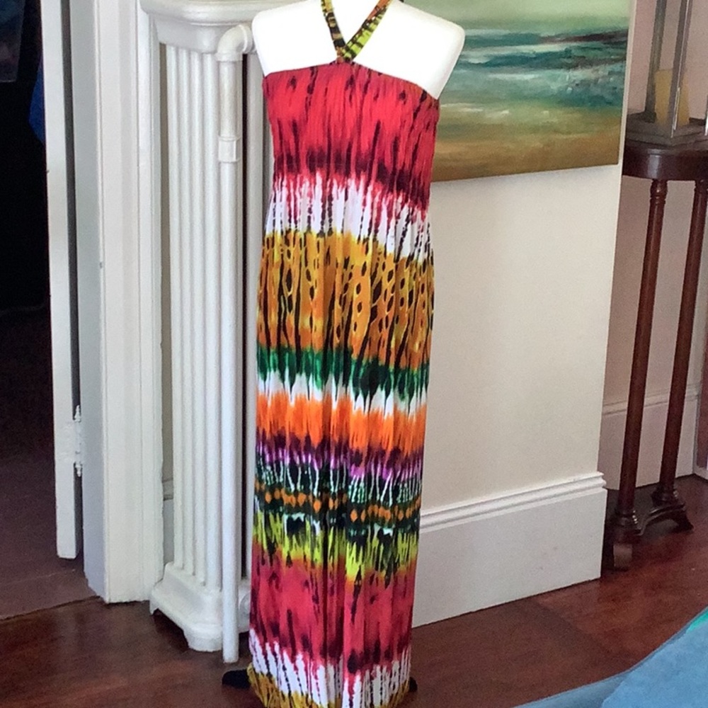 Multicoloured maxi dress halter style